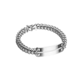 Polished silver stainless steel Cuban chain bracelet with customizable rectangular ID tag - Male Style / Steel