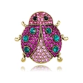 Detail der Marienkäfer-Brosche mit bunten Kristallen und goldenem Metallrahmen - Goldbasis Rosa Violette Strasssteine