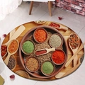 Round flannel absorbent kitchen mat featuring colorful spice patterns for home decor - 80×80cm / Spice Bowls Pattern
