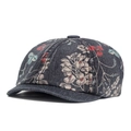 Etnische baret van donkergrijs-blauw denim met prachtige rode en ivoren bloemenprint - Zwart