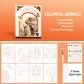 Portable animal theme watercolor painting set with 12 colors, brush and 16 paper sheets - Colorful Animals