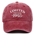 Detail of white Limited Edition 1995 embroidery on burgundy washed cotton baseball cap - Adjustable / Burgundy