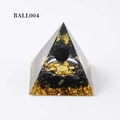Metatron-Würfel Orgonit Pyramide mit schwarzen Obsidian Steinen und Goldflocken Dekor - BALL004-Schwarze Kugel/Geometrisches Muster/Schwarze Steine