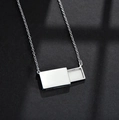 Sleek silver stainless steel envelope necklace with a sliding rectangular locket pendant - Glossy / Steel