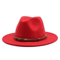 Red wool fedora hat with a vintage skull metal buckle and woven band detail - One Size 58cm / Red