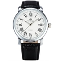 Detail of white dial skeleton mechanical watch with silver case and roman numerals - Silver Case White Dial