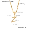 Gold plated cursive Z initial pendant necklace with cubic zirconia in titanium steel - Letter Z Style (RP009-Z)