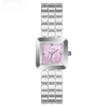Elegant silver square watch with pink shell dial and unique geometric link bracelet - Silver Case Pink Dial