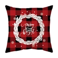 Red and black buffalo plaid Christmas pillowcase featuring merry & bright text wreath - Red Black Plaid Wreath Merry & Bright