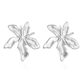 Macro shot of silver irregular abstract maple leaf earrings with polished metallic surface - Maple Leaf Earrings Steel (MS-431)