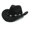 Detailed side view of black western cowboy hat with silver conchos and leather band - One Size / Black