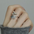 Silver dragon and wing ring with gold accents worn on finger with soft lighting - Dragon Head Wing Shape Style(JZ0461)