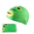 Green fabric swimming cap for children with cartoon frog pattern and packaging - Funny Fish Head Pattern