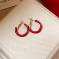 Elegant red enamel hoop earrings with gold plated hooks on a premium white gift box - 118# Hoop Earrings Style (HE29310) / Gold Red