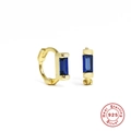 Pendientes de aro en plata S925 bañada en oro con piedras de circonita azul rectangulares - Dorado-Zirconia Azul