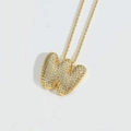 Golden balloon style letter W pendant necklace with pavé cubic zirconia on twist chain - Letter W
