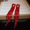 Elegant long red rhinestone tassel earrings with geometric hollow square studs - Rhinestone Long Tassel Dangle