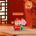 Fortune God cat figure in red and gold with a flower and golden coin details - Caishen Money Flower / Extra Large Tray Display Series