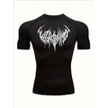 Men's black compression short sleeve sports t-shirt with gothic graphic print on front - S / Black