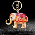 Sparkling crystal elephant keychain with colorful enamel inlay and golden metal ring - Single OPP Bag Packaging / Rose Red Elephant Style A