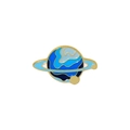 Golden alloy planet brooch with blue enamel waves and satellite details - Wave Planet-Blue Series