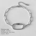 Bracelet chaîne trombone en acier inoxydable argenté avec pendentif ovale - Style Grand Maillon Argent (XBL0061-1)