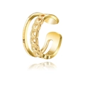 Ear cuff ajustable de acero inoxidable chapado en oro de doble capa con textura lisa y cadena - Estilo de Cadena de Doble Capa (SR21062802G)