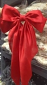 Large vintage red satin bow hair clip with elegant long ribbons for women hair styling - Red