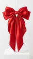Large vintage red satin bow hair clip with elegant long ribbons for women hair styling - Red