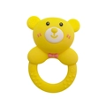 Funny yellow bear silicone baby teether with heart relief grip and textured ring handle - Bear Rattle Teether / Yellow
