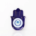 Dunkelblaue Hamsa-Hand-Schmuckschale aus Keramik mit Goldrand und bösem Blick - Hamsa Hand Böser Blick (Königsblau) Platte