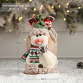 Red snowman burlap gift bag for Christmas, handmade knitting with wooden buttons - White Snowman Style A