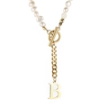 Elegant gold chain necklace with baroque pearls, OT toggle clasp and letter B pendant - Gold