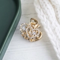 Mini molletta per capelli dorata a forma di cuore con strass brillanti da donna - Modello con Strass Dorati