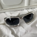 Y2K futuristic silver wrap sunglasses with black lenses for cycling and sports - Glossy Large Cat Eye Silver Black Lens
