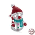 925 sterling silver snowman charm with enamel hat and scarf for DIY charm bracelets - Scarf Snowman (BSC1070)