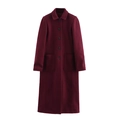 Détail du manteau en laine bordeaux avec boutonnage simple et poches plaquées avant - XS / Bordeaux
