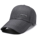 Dark grey baseball cap with extended brim and fashion letter patch on side view - One Size(Adjustable) / Gray