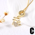 Collier cœur plaqué or 18k avec incrustation de zircon et breloque signe sur chaîne box - Lettre de Coeur en Strass (C)