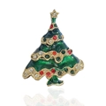 Christmas tree brooch with green enamel and colorful rhinestones in golden finish - Green Enamel Christmas Tree