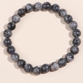 Natural gray moonstone beaded stretch bracelet with smooth round gemstones for daily wear - Larvikite / 6mm