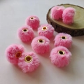 Pink faux rabbit fur pompom bead with a large golden metal hole for DIY jewelry - Pink
