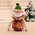 Christmas snowman drawstring gift bag with green hat and red plaid pattern design - Christmas Plaid Bottom Apple Bag [Snowman]