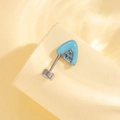 Single silver titanium steel ear stud featuring blue triangle zircon and screw back - Blue With Blue Zirconia - Left Side (Single Piece)