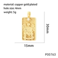 Rectangular gold-plated tarot card pendant with angel engraving and white zircon - LOVERS