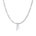 Silver titanium steel necklace with iced-out pave crystal letter F pendant for women - Letter F / Steel