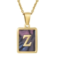 Square stainless steel necklace with gold letter Z on iridescent shell pendant - Colorful Shell Z