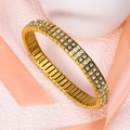 Elastisches Goldarmband mit rechteckigen Metallgliedern und funkelnden weißen Kristallsteinen - k2104-Gold Doppelreihe Diamant