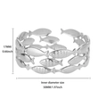 Detailed view of fish pattern hollow bracelet showing inner diameter measurement of 50mm - Silver Continuous Fish / Silver