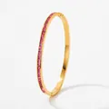 Golden stainless steel hinged bangle featuring elegant pink rectangular crystal accents - Pink Zirconia Style (SAK961)